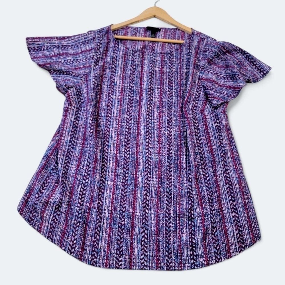 Lane Brant Short Flutter Sleeve Top Blouse Patterned Print Size 14
